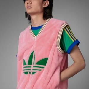 Adicolor Heritage Adidas Pink Fleece Vest with Green Logo